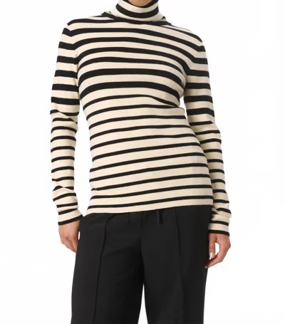 Soaked In Luxury Spina Slim Fit Rollneck Pullover Sweater In Black And White Stripe