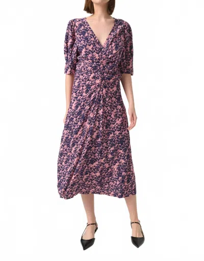 Soaked In Luxury Sylvia V-neck Short Sleeve Midi Dress In Blush Drop Print In Purple