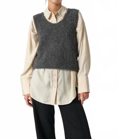 Soaked In Luxury Venessa V-neck Fluffy Knit Waistcoat In Grey Melange In Gray