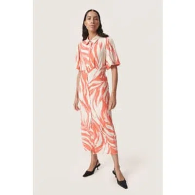 Soaked In Luxury Wynter Midi Dress In Hot Coral Wave In Pink