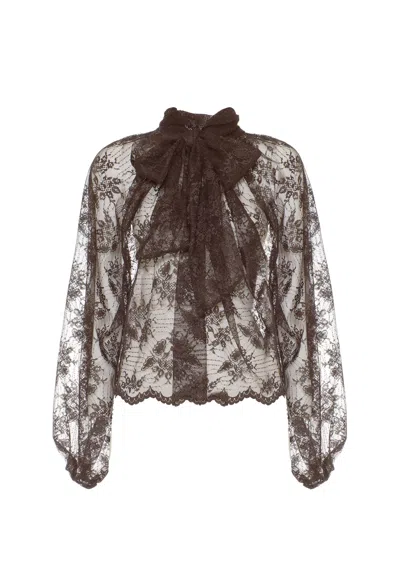 Soallure Blue Woman  In Lace In Brown