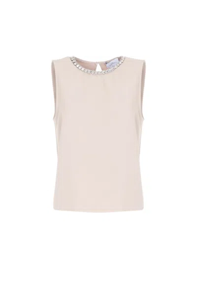 Soallure Top Woman  With Strass In Beige