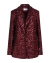Soallure Woman Blazer Burgundy Size 6 Polyester, Elastane In Red