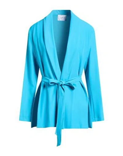 Soallure Woman Blazer Turquoise Size 4 Polyester, Elastane In Blue