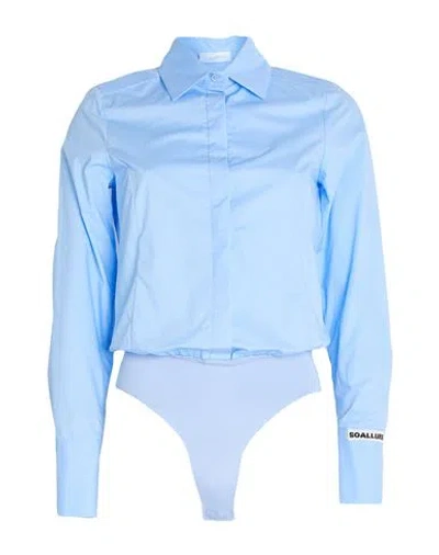 Soallure Woman Bodysuit Sky Blue Size 4 Cotton, Polyamide, Elastane