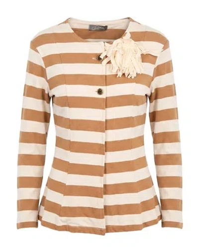 Soallure Woman Cardigan Camel Size S Cotton In Beige