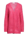 Soallure Woman Cardigan Fuchsia Size S Acrylic, Polyamide, Mohair Wool In Pink