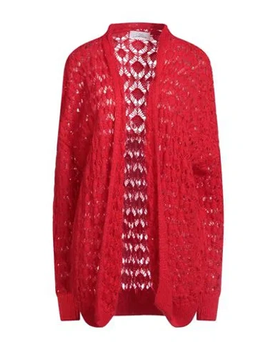 Soallure Woman Cardigan Red Size M Acrylic, Mohair Wool, Polyamide