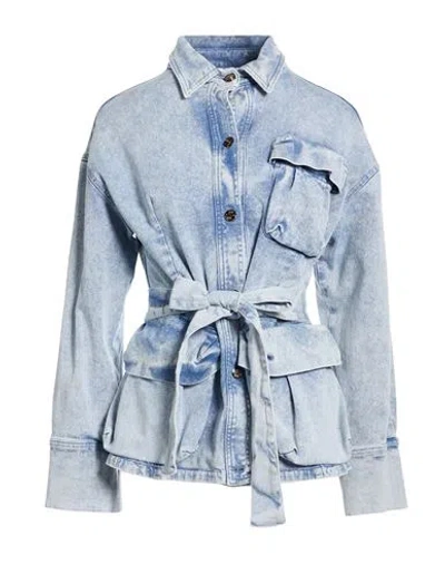 Soallure Woman Denim Outerwear Blue Size 8 Cotton, Elastane