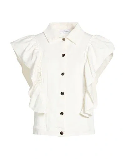 Soallure Woman Denim Outerwear Off White Size 4 Cotton, Elastane