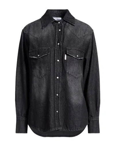 Soallure Woman Denim Shirt Charcoal Size 8 Cotton In Gray