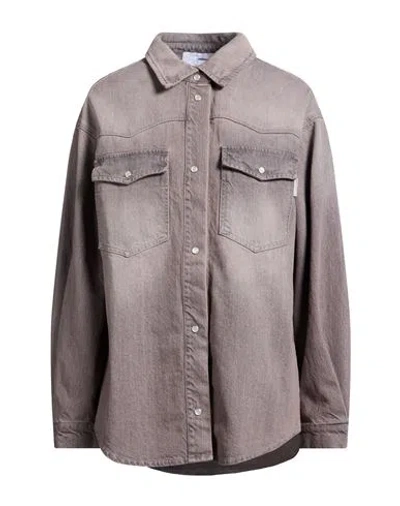 Soallure Woman Denim Shirt Taupe Size 4 Cotton In Gray