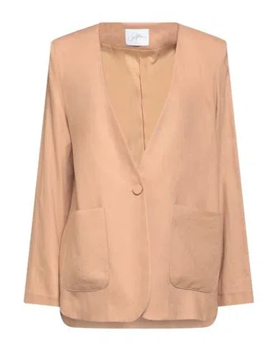 Soallure Woman Blazer Camel Size 4 Linen, Viscose In Beige