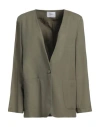Soallure Woman Blazer Military Green Size 8 Linen, Viscose