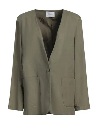 Soallure Woman Blazer Military Green Size 8 Linen, Viscose