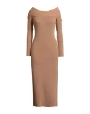 Soallure Woman Midi Dress Camel Size S Viscose, Polyester, Polyamide