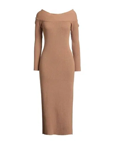 Soallure Woman Midi Dress Camel Size S Viscose, Polyester, Polyamide