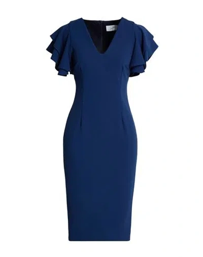 Soallure Woman Midi Dress Navy Size 4 Polyester, Elastane In Blue