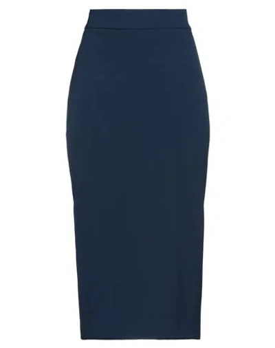 Soallure Woman Midi Skirt Navy Size 8 Polyacrylic, Elastane In Navy Blue