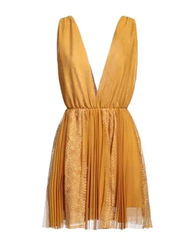 Soallure Woman Mini Dress Ocher Size 8 Polyester, Elastane In Gold