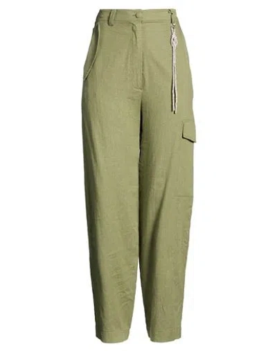 Soallure Woman Pants Military Green Size 4 Linen, Viscose