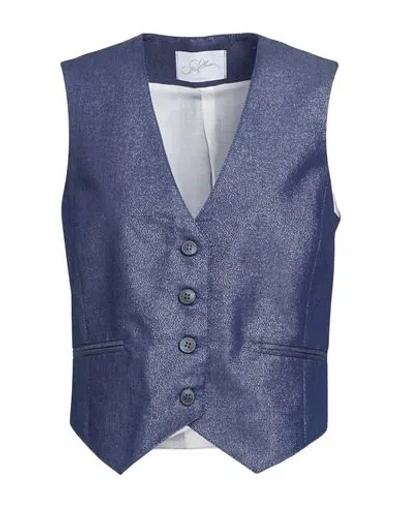 Soallure Woman Tailored Vest Navy Size 6 Cotton, Lurex, Lyocell