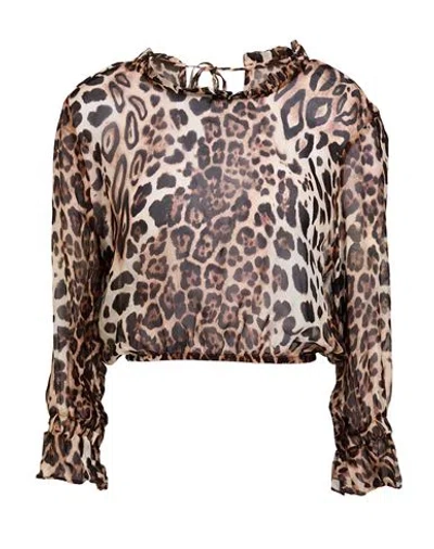 Soallure Woman Top Beige Size 6 Viscose, Silk