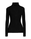 Soallure Woman Turtleneck Black Size M Viscose, Metallic Fiber, Polyamide In Black