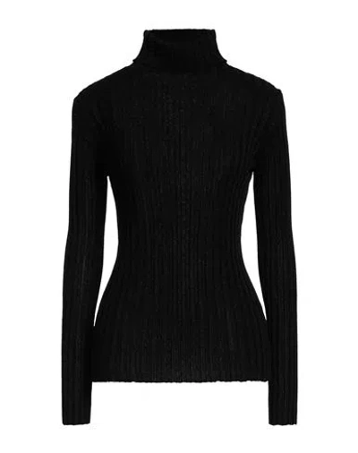 Soallure Woman Turtleneck Black Size M Viscose, Metallic Fiber, Polyamide