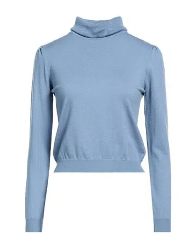 Soallure Woman Turtleneck Slate Blue Size S Viscose, Polyester, Polyamide