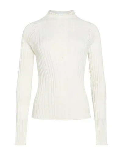 Soallure Woman Turtleneck White Size S Wool, Acrylic In Multi
