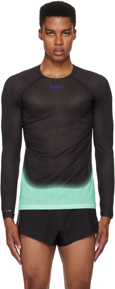 Soar Black & Blue Race Base Layer T-shirt In Black/blue/green