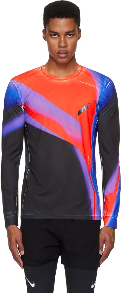 Soar Black & Red Long Sleeve Printed Tech T-shirt In Black/blue/red