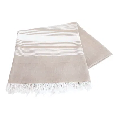 Sobremesa 80" X 60" Hand-woven Tablecloth In Wheat With White Stripes In Neutral