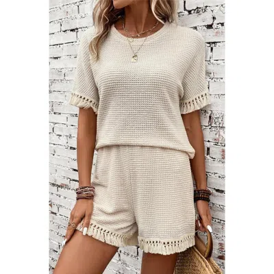 Socali The Label Waffle Knit Shorts In Beige In Multi