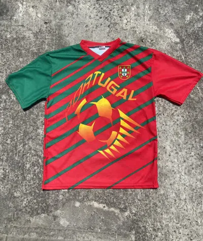 Pre-owned Soccer Jersey X Vintage Soccer Jersey Streetwear Football T-shirt Casual Vtg In Green Red