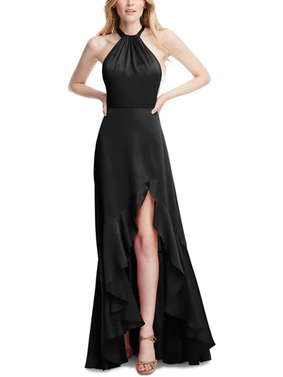 Social Bridesmaids Womens Slit Polyester Halter Dress In Black | ModeSens