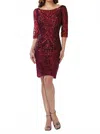 Social Occasions By Mon Cheri Illusion Sequined Cocktail Dress In Wine
