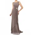 Social Occasions By Mon Cheri Taupe Long Layered Gown