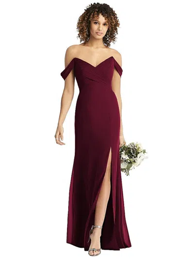 Social Off-the-shoulder Criss Cross Bodice Trumpet Gown In Burgundy