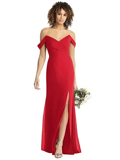 Social Off-the-shoulder Criss Cross Bodice Trumpet Gown In Red