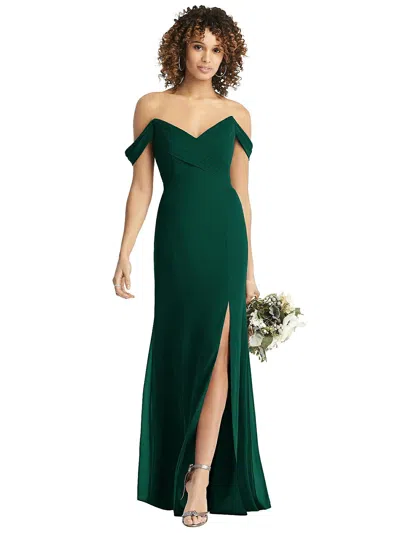 Social Off-the-shoulder Criss Cross Bodice Trumpet Gown In Green