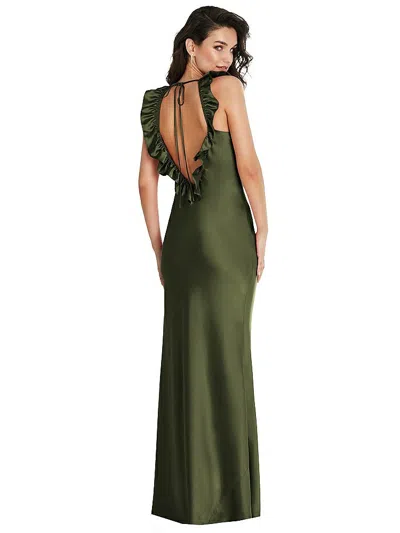 Social Ruffle Trimmed Open-back Maxi Slip Dress In Green