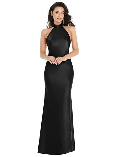 Social Scarf Tie High-neck Halter Maxi Slip Dress In Black