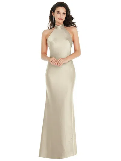 Social Scarf Tie High-neck Halter Maxi Slip Dress In Gold