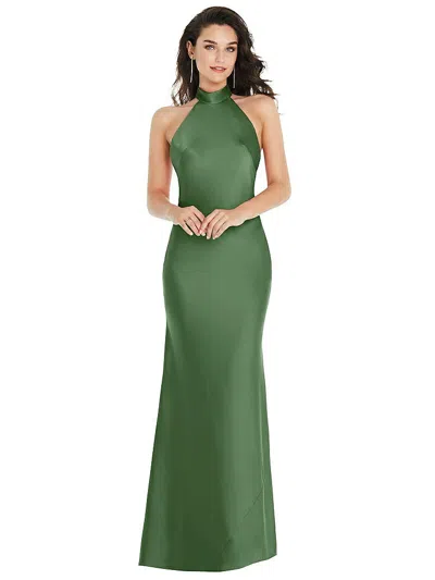 Social Scarf Tie High-neck Halter Maxi Slip Dress In Green