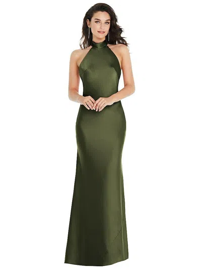 Social Scarf Tie High-neck Halter Maxi Slip Dress In Green