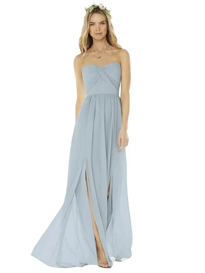 Social Strapless Draped Bodice Maxi Dress With Front Slits In Grey