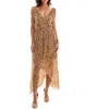 Socialite Abstract Print Chiffon High-low Dress In Caramel/navy