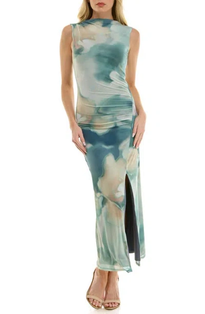 Socialite Abstract Print Ruched Maxi Dress In Multi
